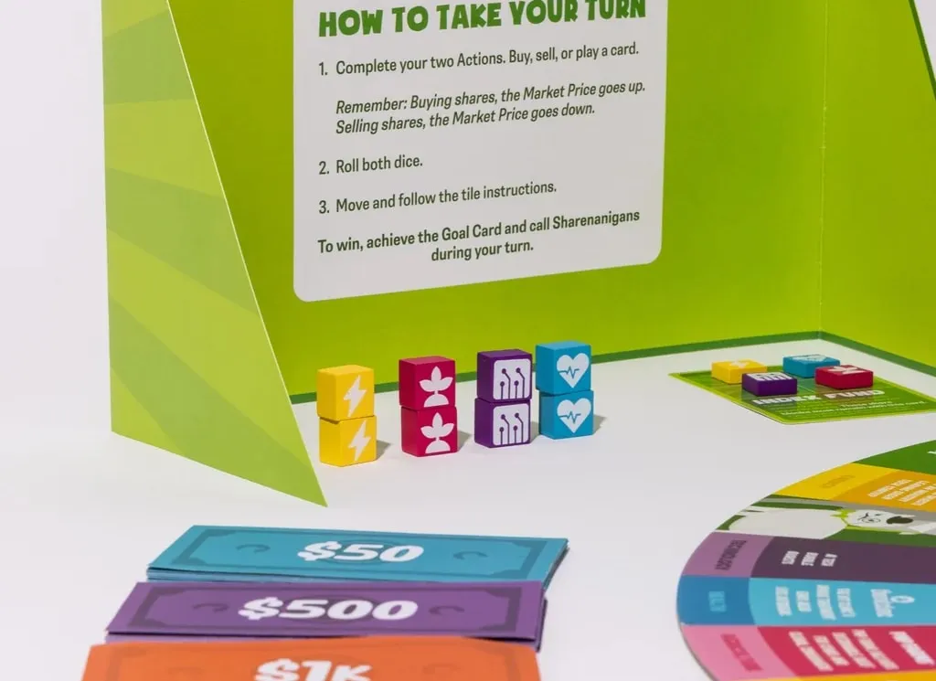 A Portfolio Protector screen showing How to Take Your Turn, beside share blocks and Sharenanigans money