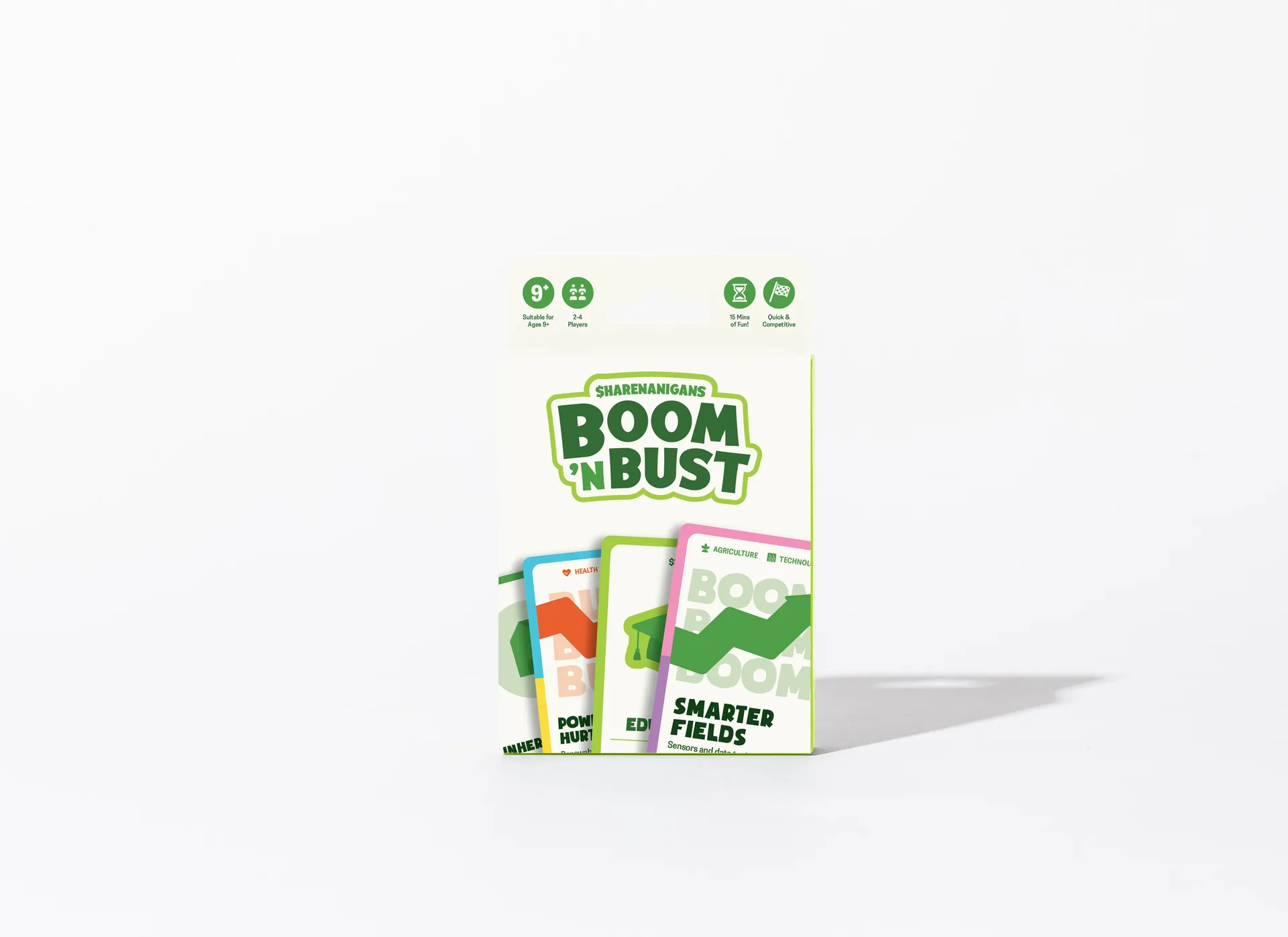 The Boom 'n Bust box with its cards standing in front